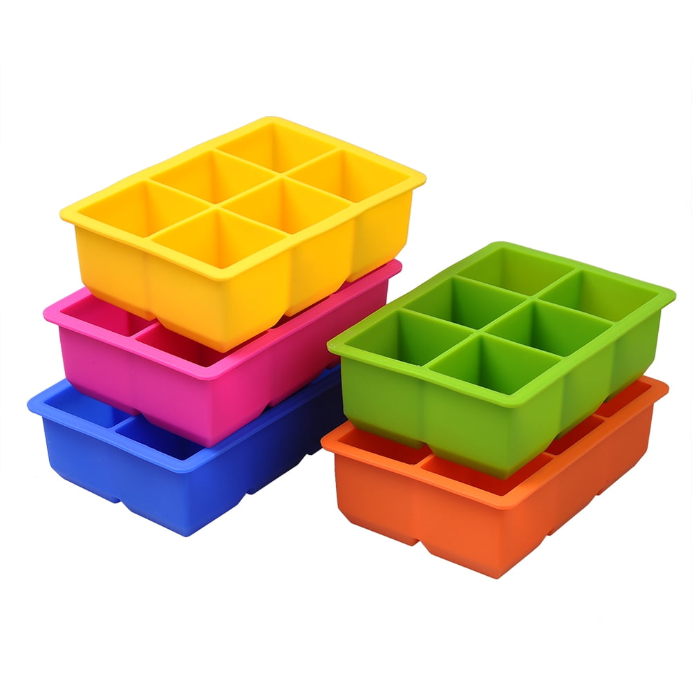 6 Square Ice Cubes And Large Ice Cubes With Random Colors
