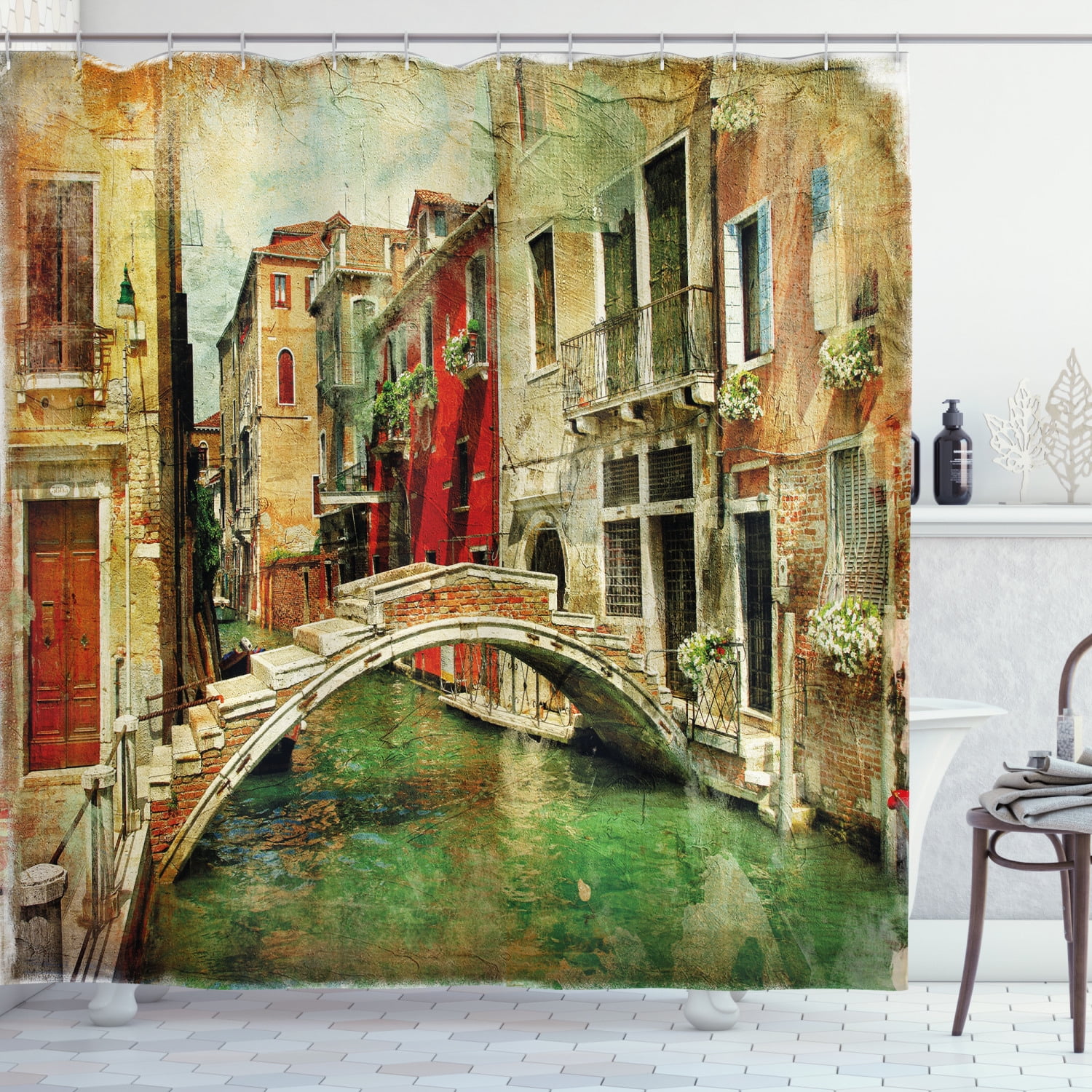 Shower Curtain City Venice Canal Landscape Italian Landmark 84 Inches Extra Long 