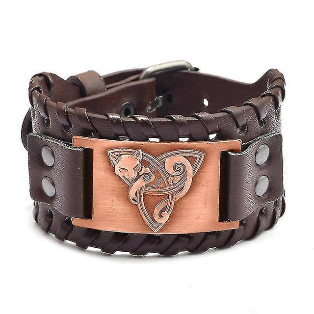 Pulsera de moda con diseño de tótem y zorro triangular de Odin para hombre, marrón, marrón