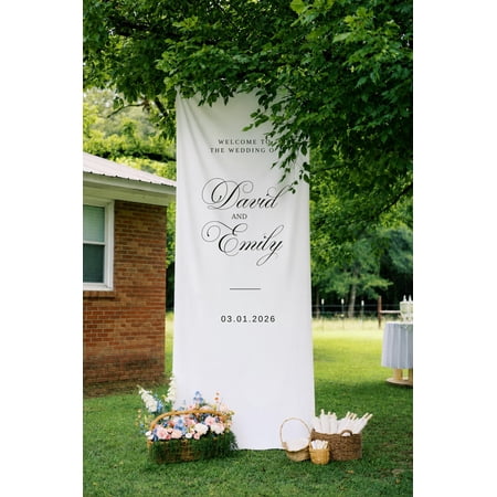 Personalized Satin Fabric Wedding Welcome Banner Classic Script Ceremony Signage for Reception Entrance and Romantic Event Decor