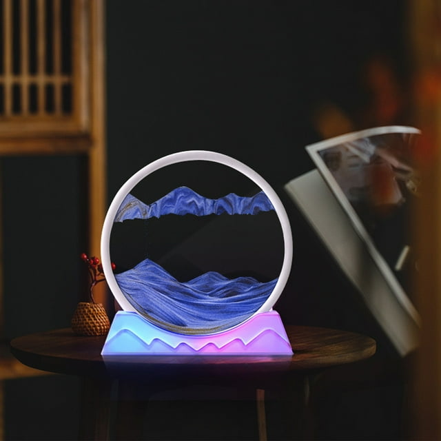Vacemry Under $5 3D Moving Sand Art, Rotating Hourglass Table Lamp Decor, Creative Liquid Motion Sand Timer, RGB Color Changing Night Light for Living Room Bedroom