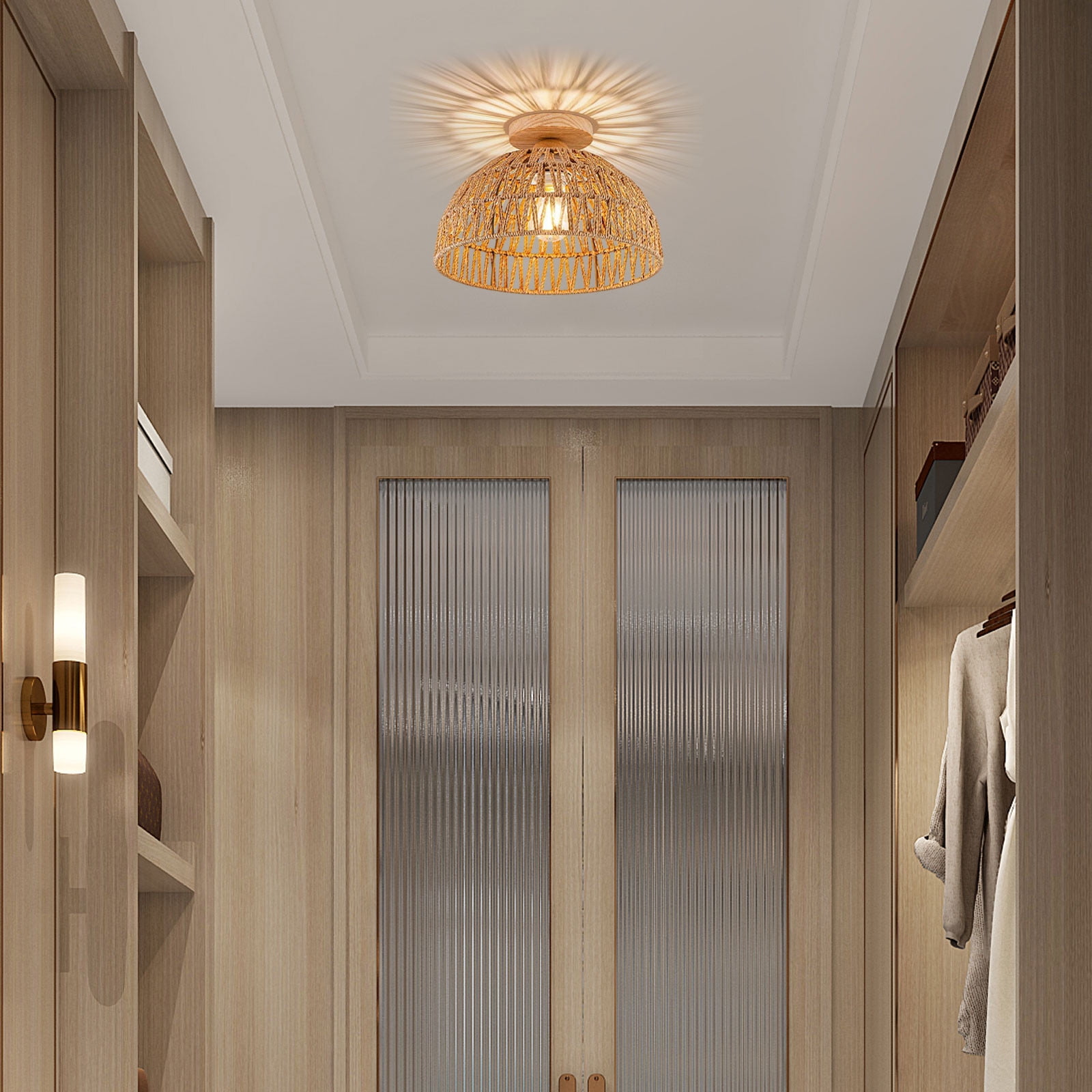 Handwoven Boho Chandelier Ceiling Light Natural Rope Fixture for Bedroom Study Room Home Decor Lamp