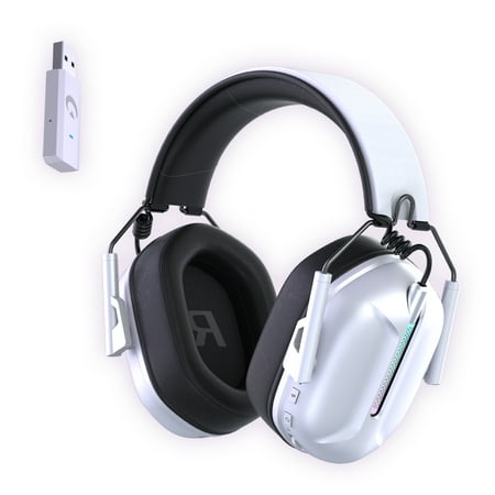 Gtheos Wireless Gaming Headset for PS5 PS4 Nintendo Switch PC Xbox, 2.4 GHz/Bluetooth 5.2 Gaming Headphones with Noise Cancelling Microphone 40+ Hours Battery Life,White