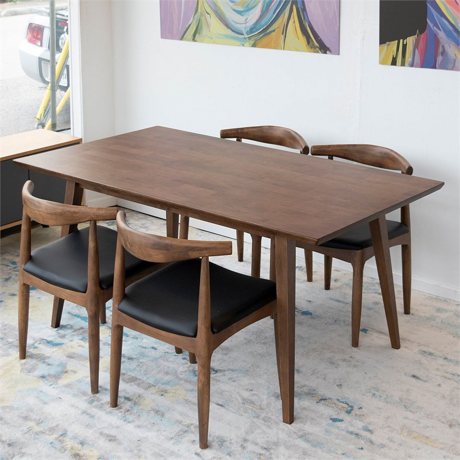 Walnut table 2024 black chairs