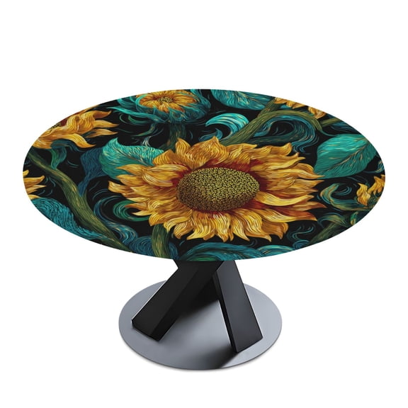 Round Premium Polyester Tablecloth Round Table Cloth Cover For Kitchen And Dining Room Sunflower