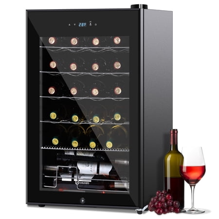 COLOZO 24 Bottle Compressor Wine Cooler, Black Freestanding Wine Fridge with Glass Door