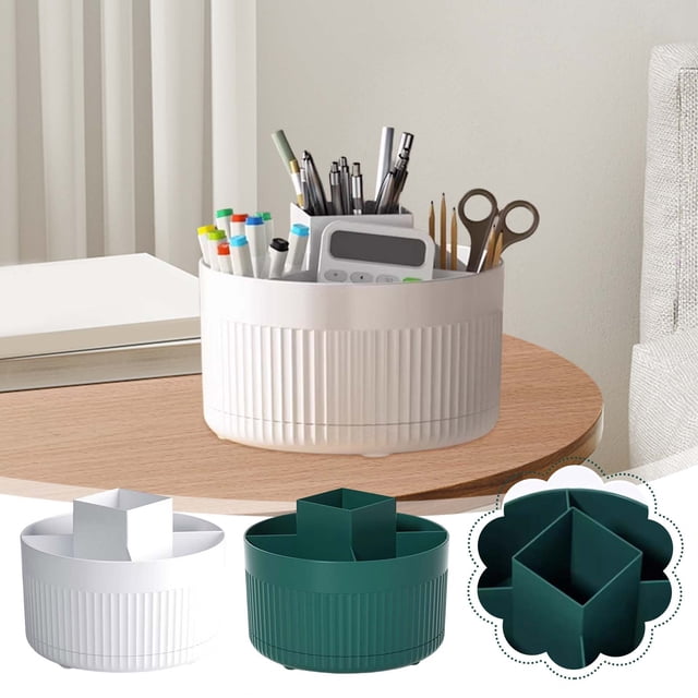 Organizador de maquillaje giratorio con giro de 360° - Caja de almacenamiento cosmético de gran capacidad para pintalabios, lápices de cejas y pinceles - Organizador de lavabo de sobremesa de