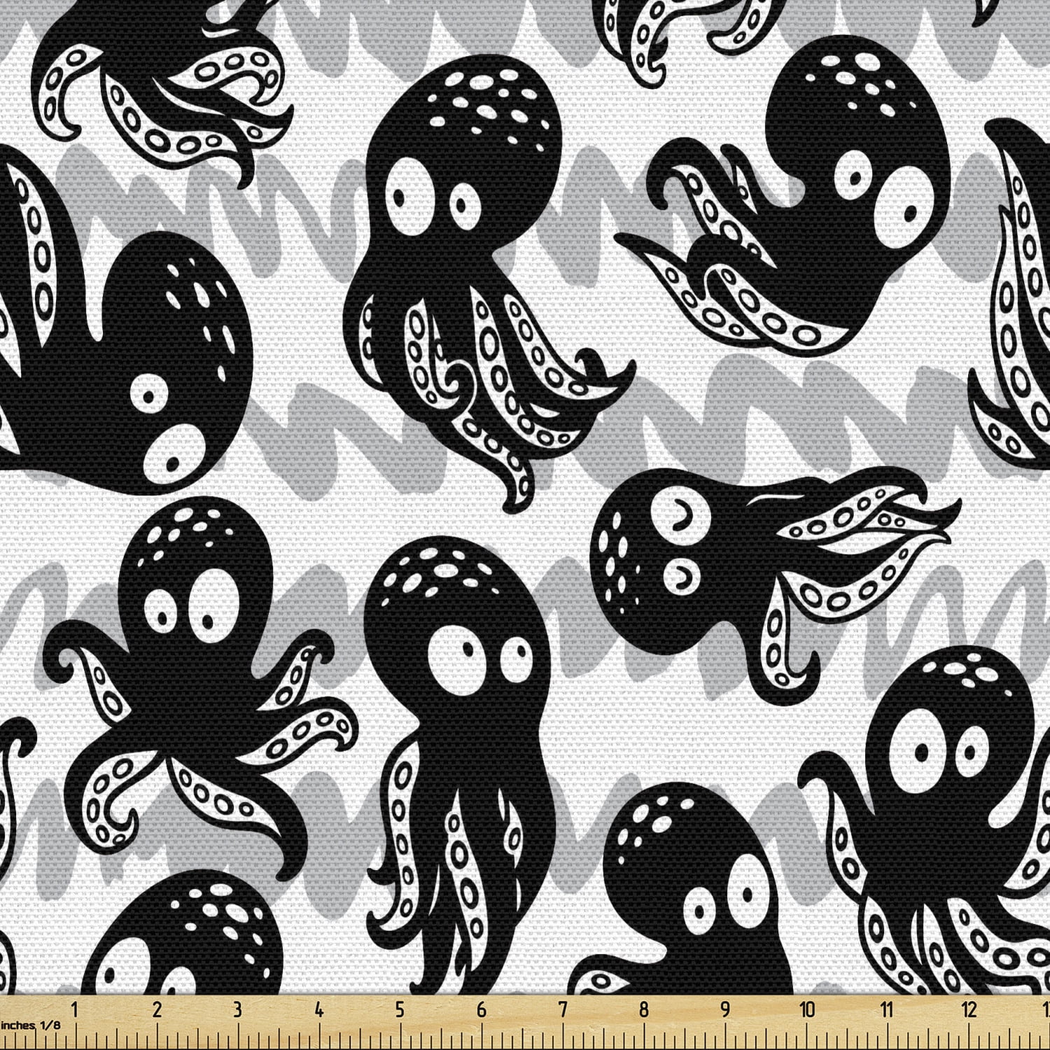 Octopus Upholstery Fabric by the Yard, Cartoon Ocean Animals in Various  Expressions Sleepy Curious Zigzag Backdrop, Decorative Fabric for DIY and  Home Accents, 3 Yards, Black Grey White by Ambesonne 