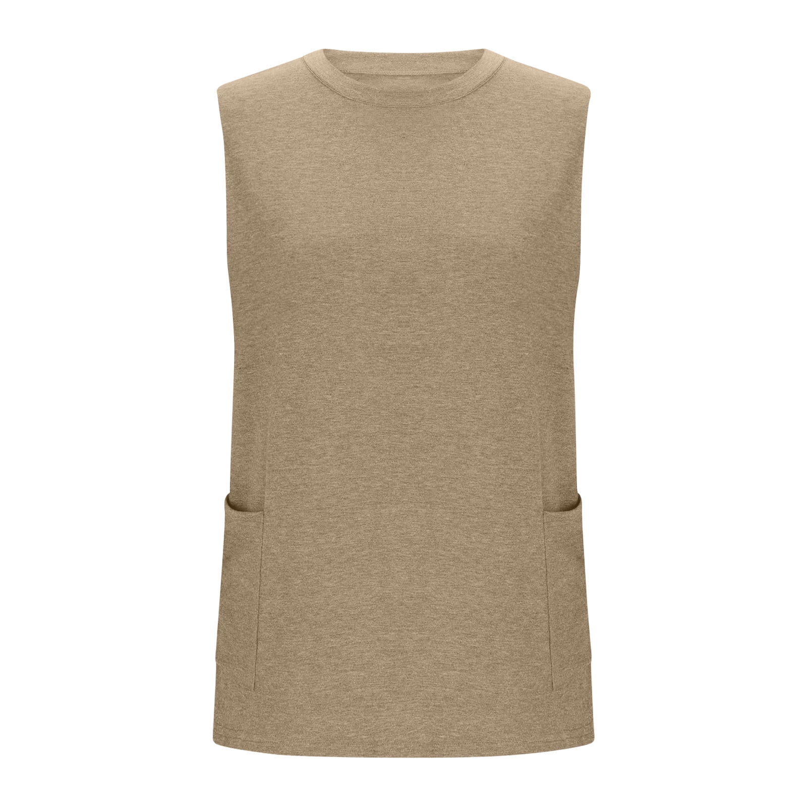 ylioge L-4X Womens Plus Size Tank Tops with Pockets Sleeveless Crewneck Vests Ladies Casual Solid Color Loose Pullover Going-Out Loungewear Cami Top