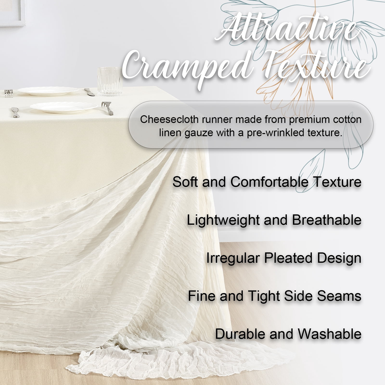 SUNTQ 4 pack Cheesecloth Table Runners,10FT Gauze Boho Cheese Cloth Table Runner for Wedding, Bridal Shower, Rustic Sheer Runner for Fall Thanksgiving Christmas Table Decoration,White