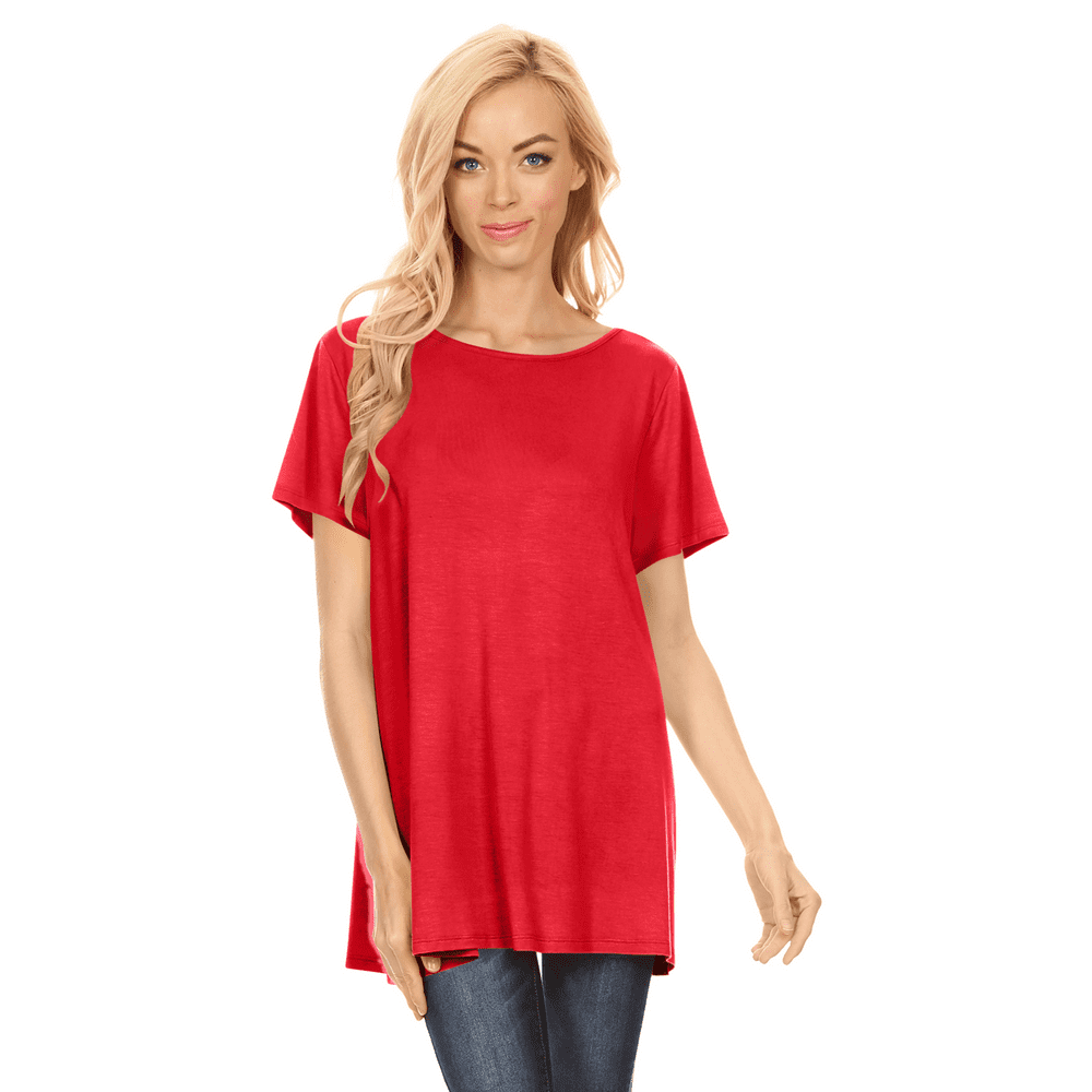 Simlu Short Sleeve Flowy Tunic Tops for Women a Line Flared Loose Fit
