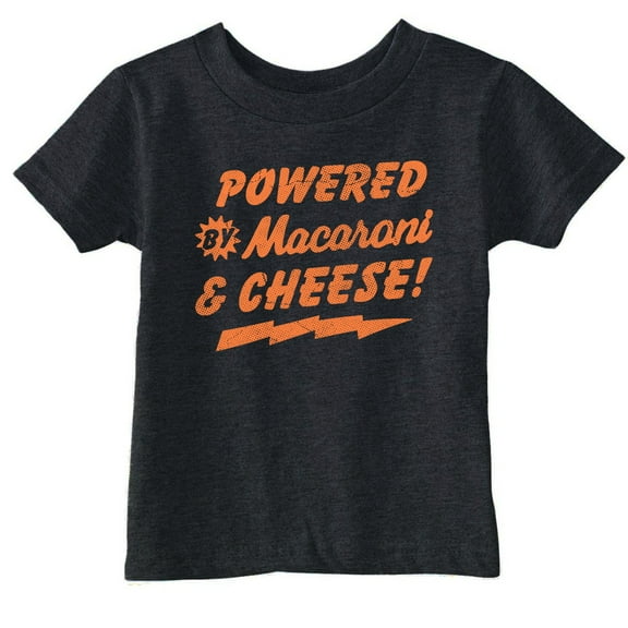 Toddler Funny T Shirts Powered By Macaroni and Cheese Sarcastic Food Graphic Novelty Tee for Young Kids