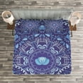 thumbnail image 4 of Navy Blue Bedspread, Circular and Floral Alike Oriental Style Patterned Design Artwork, Decorative Quilted 3 Piece Coverlet Set with 2 Pillow Shams, King Size, Navy Blue, by Ambesonne, 4 of 4