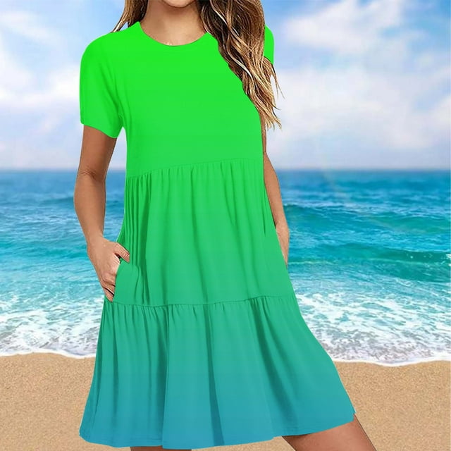 DecSea Robes T-Shirt à Manches Courtes Rayées d'Été pour Femmes Robes Décontractées Évasées avec Poche