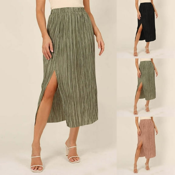 THDHVS Women's Skirts,Long Skirts for Women,Summer Women's Fashion Casual Fashion Solid Color Fold Elastic Waist Vent Skirt Mint Green XL
