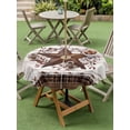 thumbnail image 4 of Outdoor Tablecloth with Umbrella Hole for Patio/Picnic/Party/Camping, Texas Star Vintage Waterproof Table Cloth Round Cover Washable, Red Berry Retro Art Brown White Wooden (Dia 60"), 4 of 8