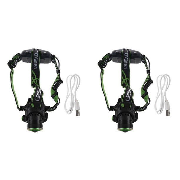 2X LáMpara de Luz de Cabeza Regulable MecáNica LED T6 Luz Fuerte LáMpara de Luz de Cabeza de IluminacióN Recargable LáMpara de Pesca Al Aire Libre