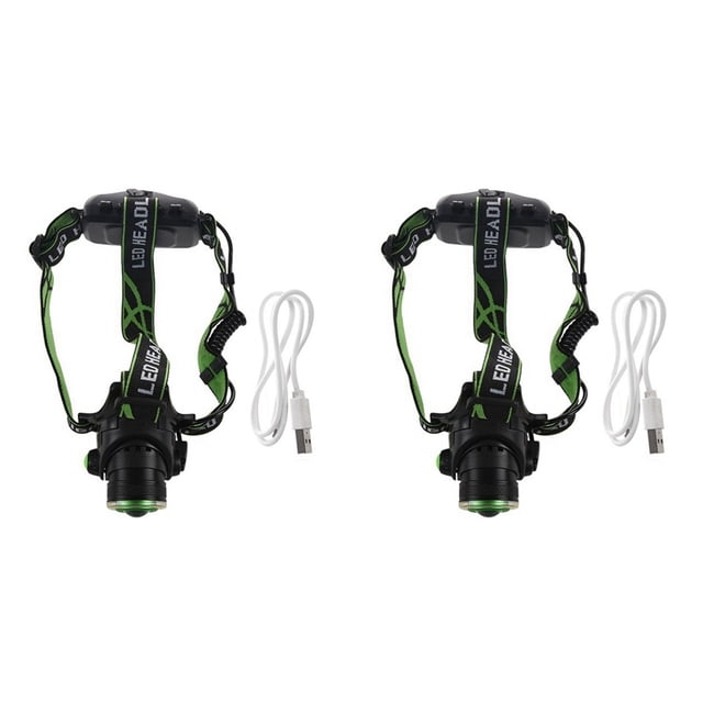 2X LáMpara de Luz de Cabeza Regulable MecáNica LED T6 Luz Fuerte LáMpara de Luz de Cabeza de IluminacióN Recargable LáMpara de Pesca Al Aire Libre