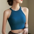 thumbnail image 2 of Jinhomg Cami Shirt for Women 2025 Trendy Halter Neck Tank Tops Casual Solid Sleeveless Crop Top Lightweight Summer Cotton Workout Yoga Camisole Blue S, 2 of 5