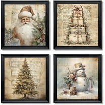 Hieng Vintage Christmas Pictures Wall Decor Prints,Retro Christmas Tree Wall Art Decorations for Home Kitchen Bedroom Bathroom Living Room Office,Santa Claus Xmas Decor Prints Unframed