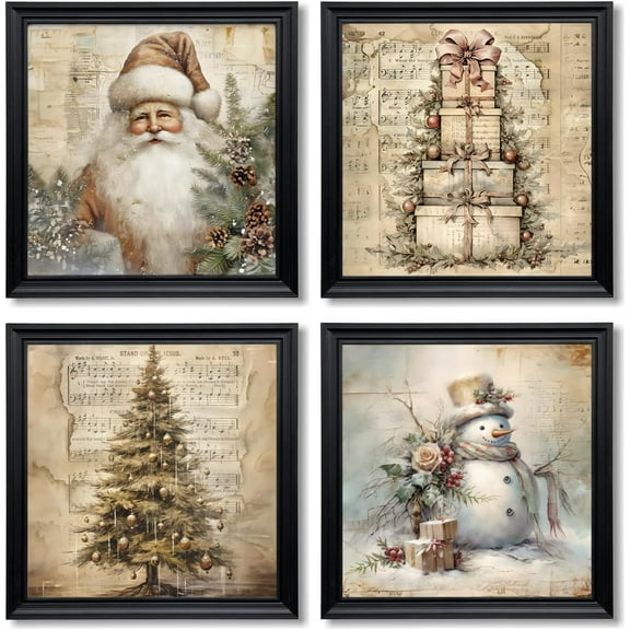 Hieng Vintage Christmas Pictures Wall Decor Prints,Retro Christmas Tree Wall Art Decorations for Home Kitchen Bedroom Bathroom Living Room Office,Santa Claus Xmas Decor Prints Unframed