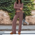 thumbnail image 6 of CHUMUD Two Piece Sets for Women Pants Set Summer Vacation Outfits Long Sleeve Button Tops Trousers Lounge Matching Sets Striped Fashion Clothes Casual Going Out, 6 of 6