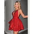 thumbnail image 4 of Women's Deep V-Neck Halter Mini Dress, Backless Fit-and-Flare Party and Cocktail Style, 4 of 5