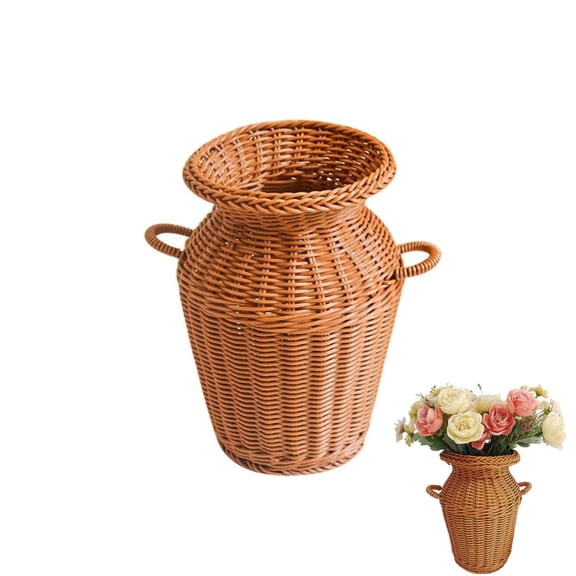 1pack Plastic Wicker Vase Artificial Rattan Woven Flower Basket Rattan Weave Vase Decorative Woven Flower Basket for Cabilock Home Decor