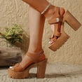 thumbnail image 4 of Rokment Womens Chunky Block High Heels Dressy Sandals 2026 Ladies Fashion Casual Leather Ankle Strap Platform Extra Heeled Summer Dress Shoes Comfortable Brown Size 8, 4 of 7