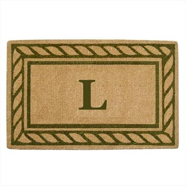Nedia Home 02228N Heavy Duty Coco Mat 22 x 36 In. Olive Branch Border Monogrammed N