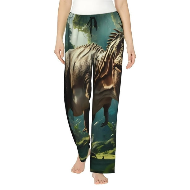 Balery Green Forest Dinosaur Pantalones de pijama para mujer, pijamas ultraligeros, pantalones de estar por casa-Medium