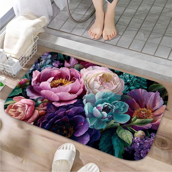1pc Black and white Cat among Flowers Bathroom Rug Bathroom Decor and Accessories- Durable,Anti Slip,And Quick Drying,Suitable For Indoor/outdoor Use - Perfect For Bathrooms,Bedrooms,Kitchens