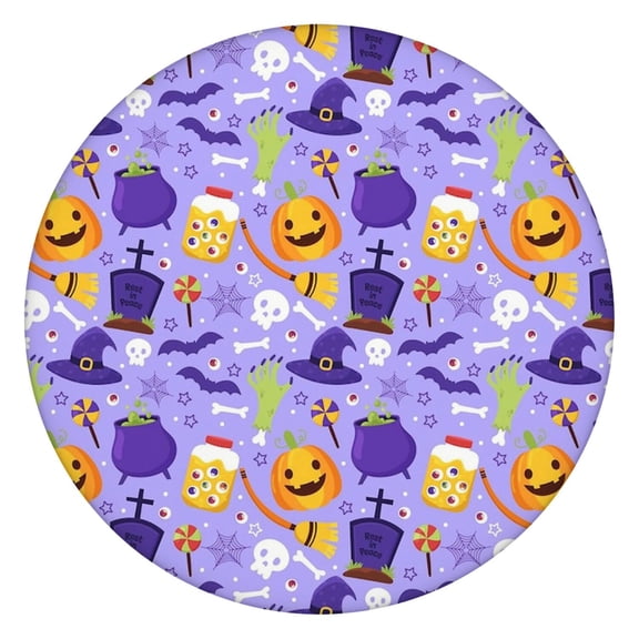 Halloween Themed Elastic Hem Round Table Cover - 52 Inch Fitted Tablecloth for Kitchen Dining Party, Durable Material