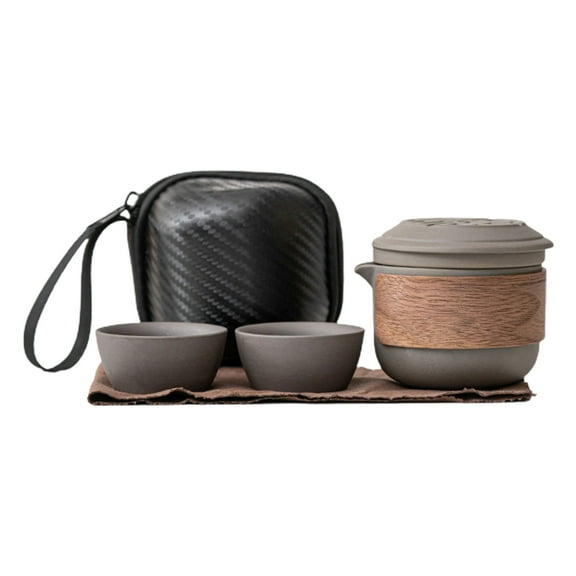 HomeLife 1 Set Travel Tea Set Teapot Craving Food Grade High Temperature Resistant Small Nozzle Thick Ceramic Teacups Portable Travel Drinkware