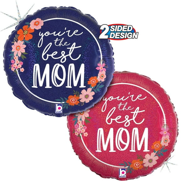18 inch Floral Best Mom Foil Mylar Balloon - Party Supplies Decorations
