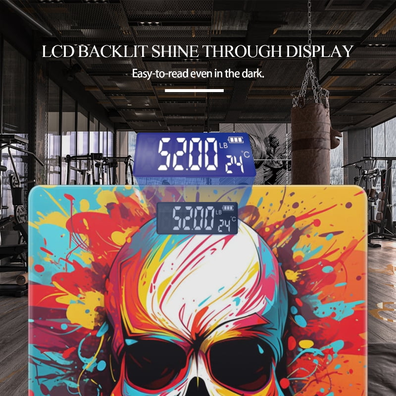 Bathroom Scale, Highly Accurate Digital Body Scale,Precisely Measures Weight up to 400 lbs-Colorful Skull With Vivid Color Splashes In The Background