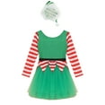 thumbnail image 4 of iiniim Kids Girls Christmas Party Outfits Long Sleeve Stripes Tulle Dress Leotard Tutu Dress with Hat Green 10, 4 of 7
