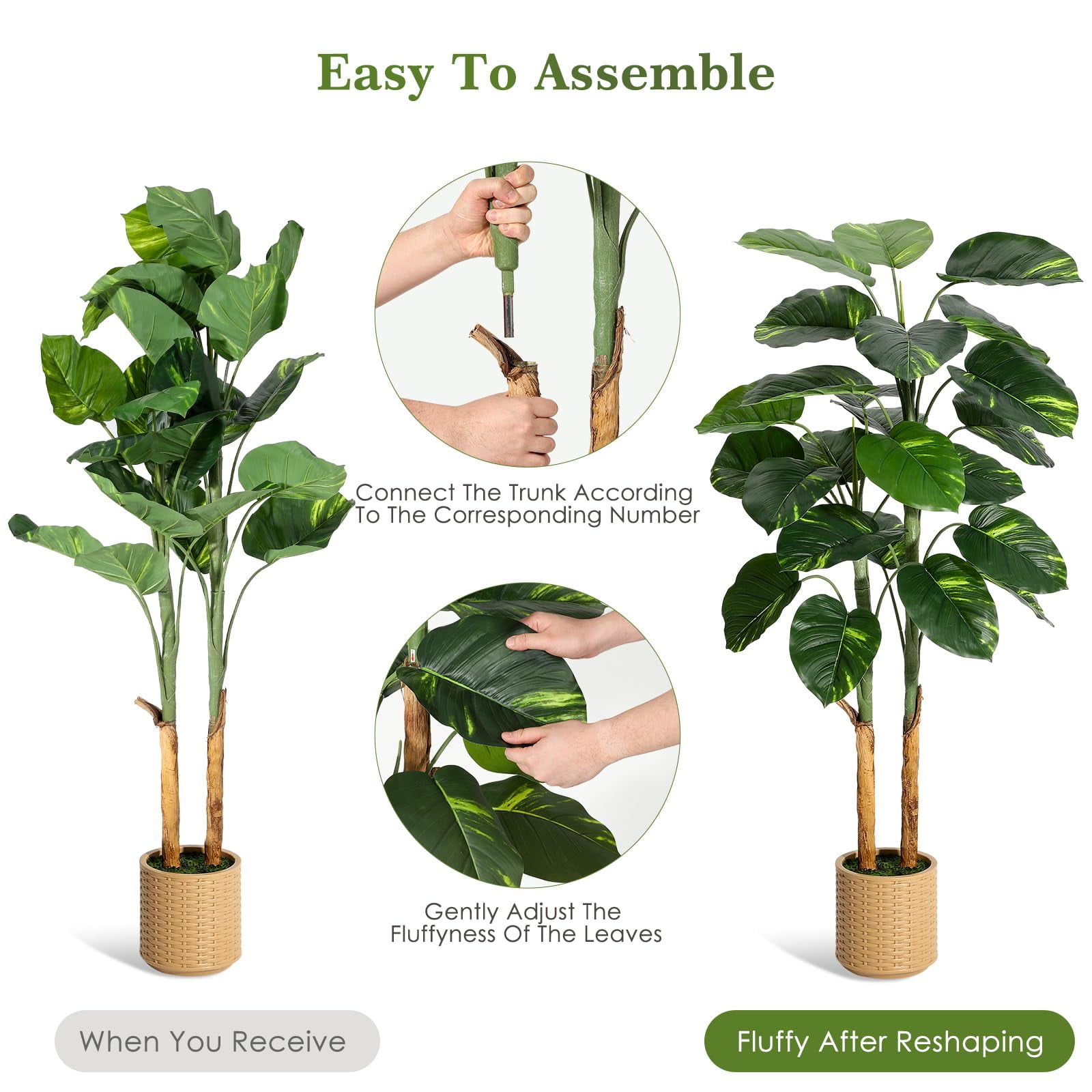 Huisuilinss Artificial Scindapsus Aureus Plant,Faux Golden Pothos Plant,Artificial Golden Dieffenbachia Floor Plants In Pot,Indoor Fake Tree For Home Office Garden Decor