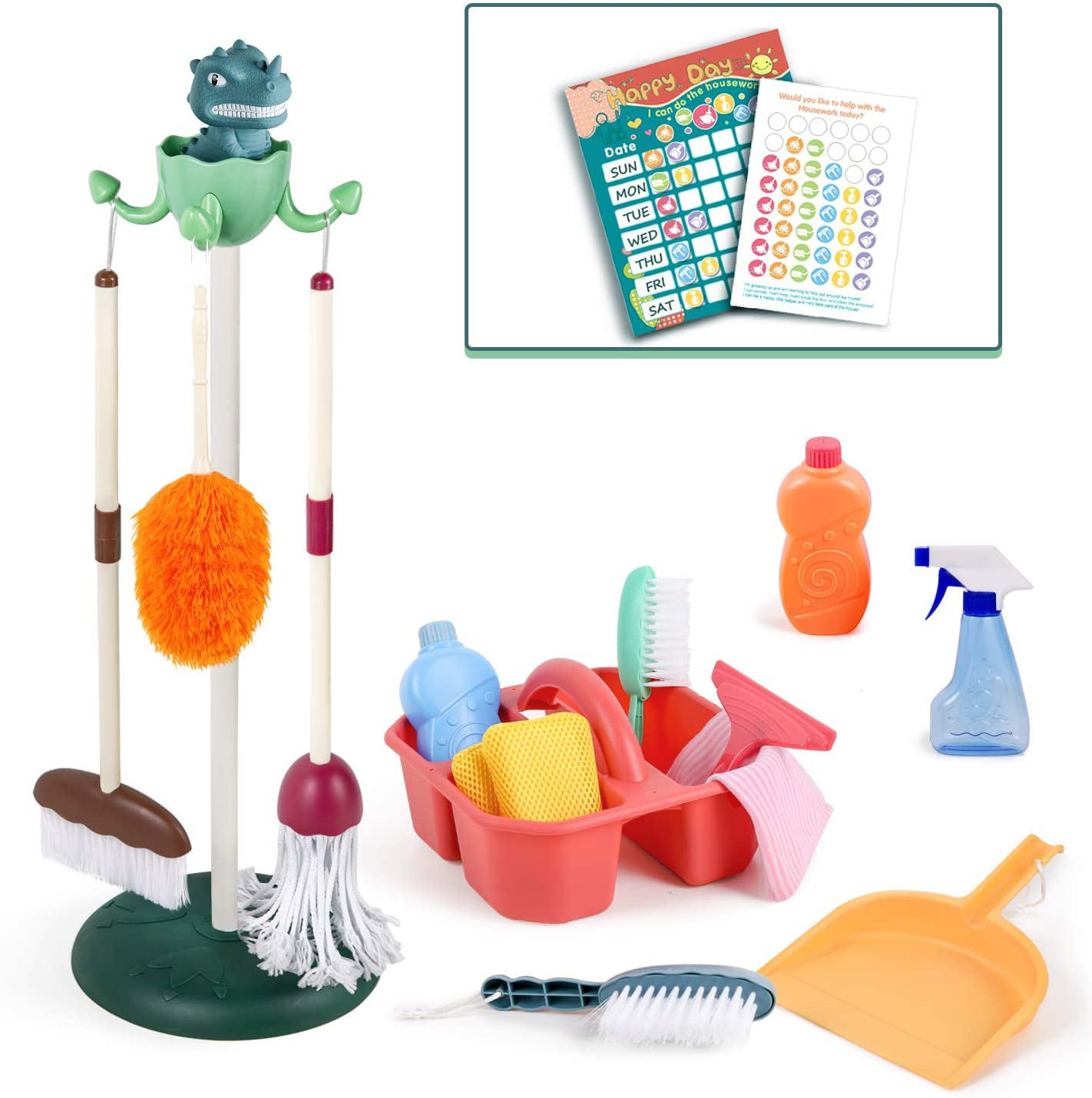 Includes 10 Cleaning Toys and Housekeeping Accessories for Pretend Play and Sweeping House Funspread Kids Cleaning Set