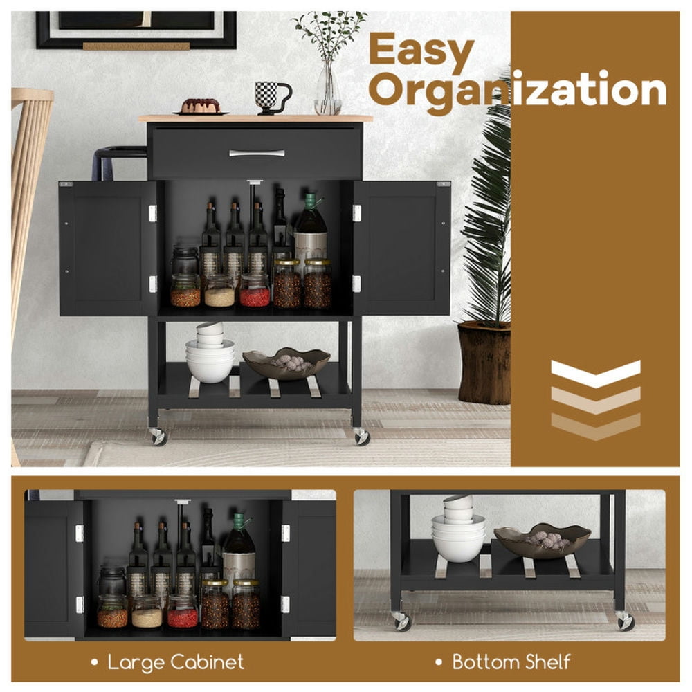 Barara King Kitchen Islands Carts,Rolling Kitchen Island Cart with Drawer and Towel Rack-Black