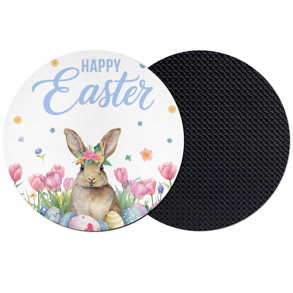 Easter Coasters Set of 2, Absorbent Coasters for Drinks, Pink Tulip Flowers Spring Watercolor Bunny Floral Coaster for Desk Coffee Table Protection, Home Decor House Warming Gifts 4"