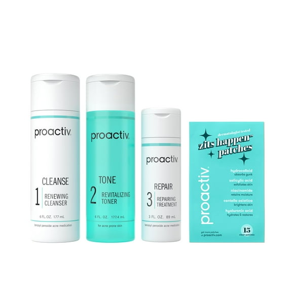 Kit de tratamiento para el acné Proactiv de 3 pasos con parches para espinillas, 90 días
