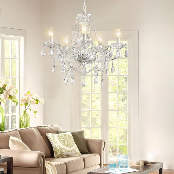 AOLALA 5 Light Modern Contemporary Elegant K9 Crystal Glass Chandelier Pendant Ceiling Lighting Fixture