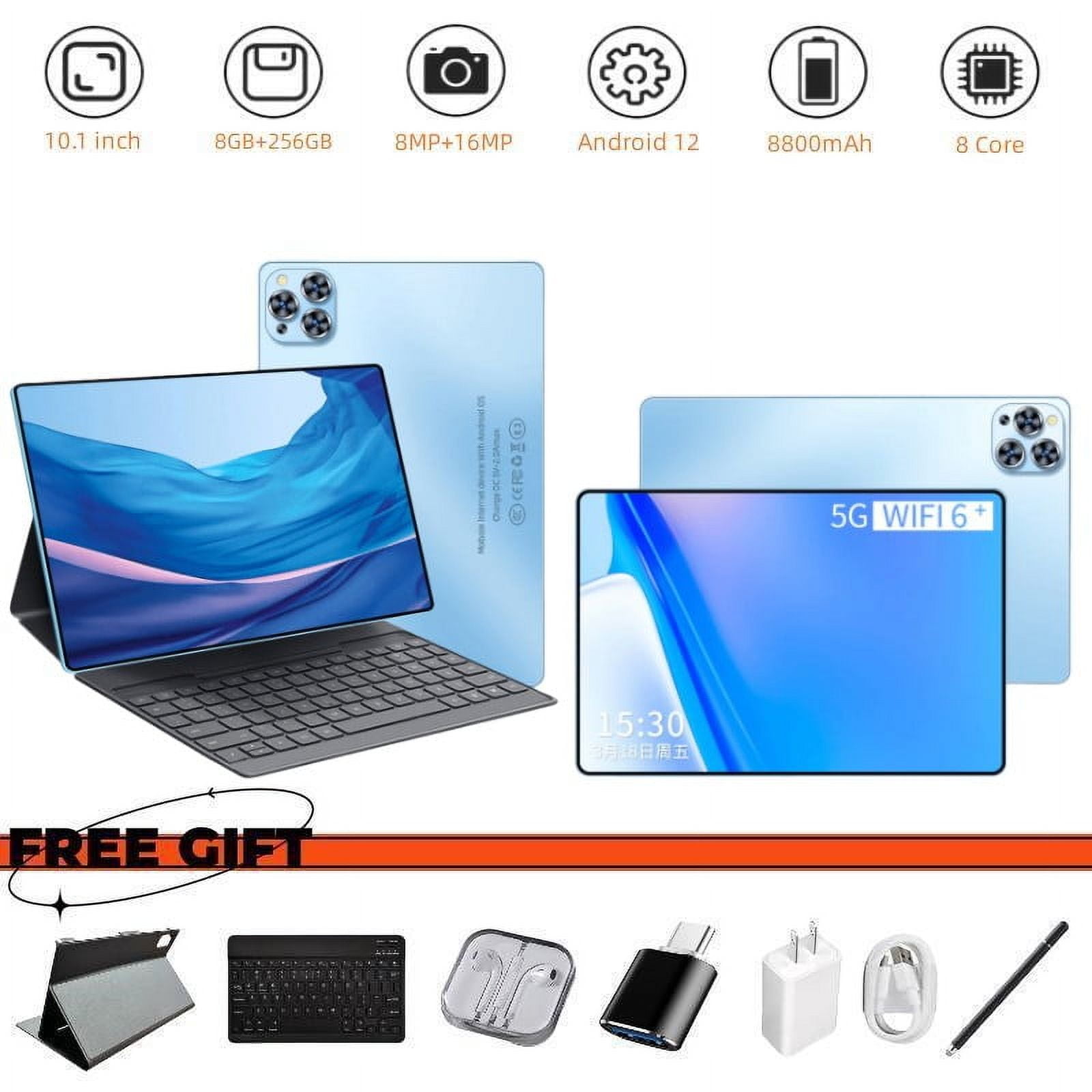 Tablet 10.1 Inch Android 12 Tablet,WiFi Tablets PC,8 GB RAM+256GB ROM( Expand to 512GB),Octa-Core,4G/5G Wi-Fi,Bluetooth,Dual Camera 8MP+16MP,8800mAh,With Bluetooth keyboard