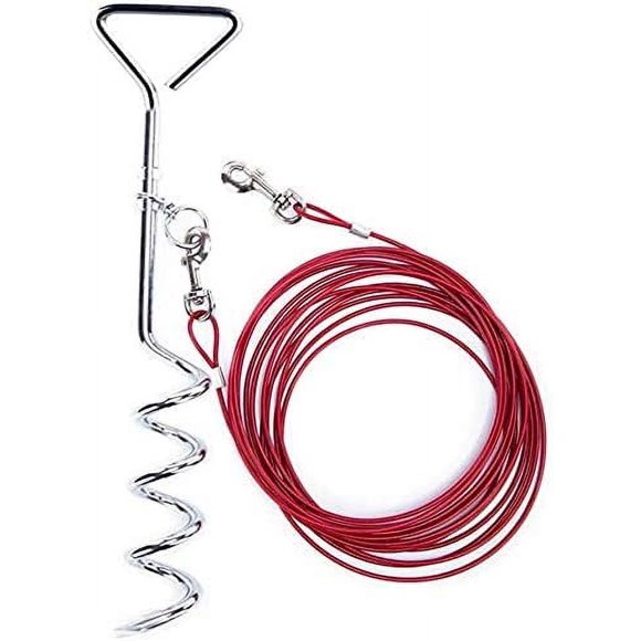 Zhuge Dog Tie Out Cable and Stake 30ft Cable 16" Heavy Duty Anti Rust Spiral Stake for Dogs up to 80lbs. Great for Outside Camping, Yard, and Outdoor Activities for Your Dog to Run Outside