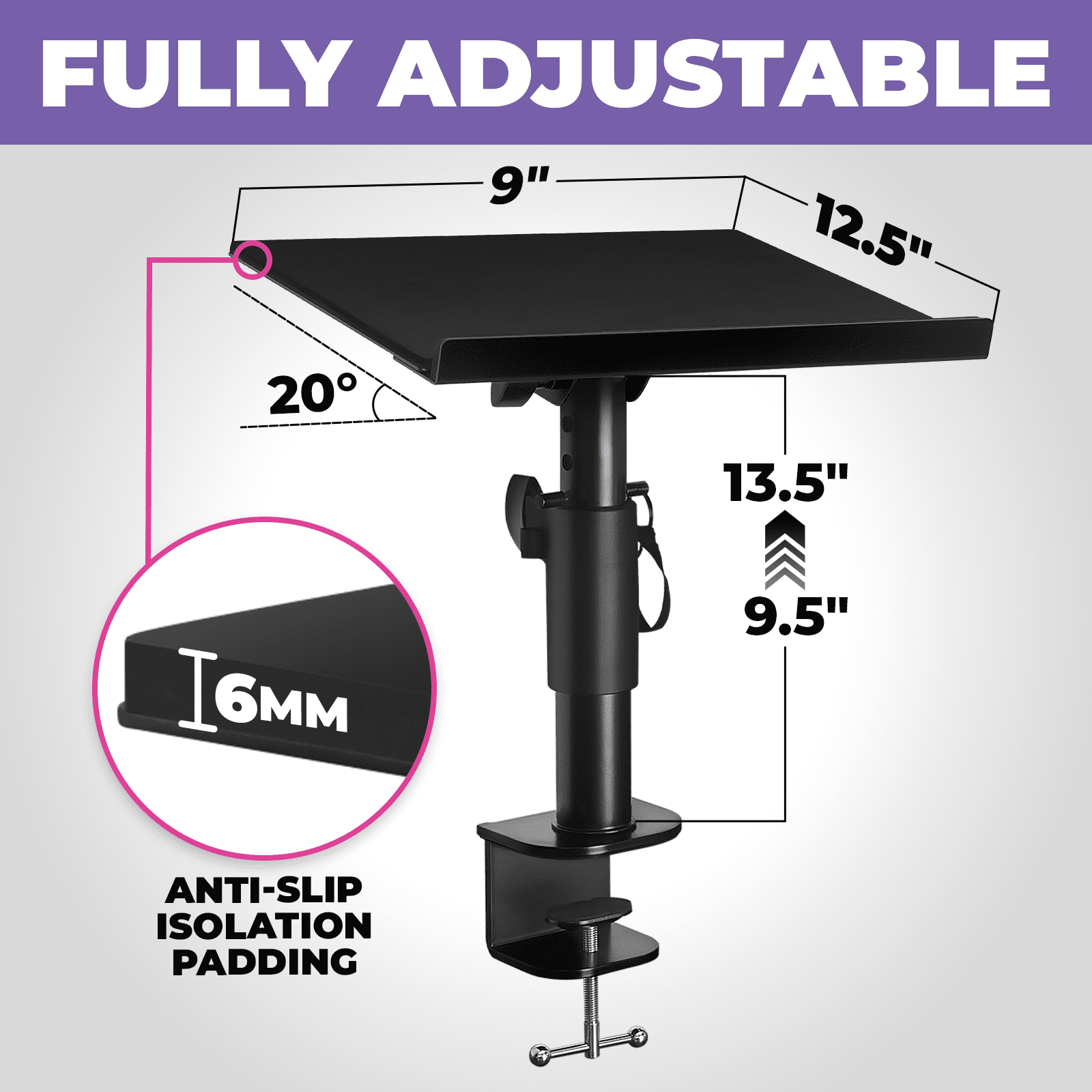 Liquid Stands Laptop Desk Mount - 9x12.5" Adjustable Laptop Mount For Desk Holds Up to 65 LBS - Versatile Steel Laptop Arm Mount For Desk, Piano & Workstations – Ergonomic & Adjustable Design