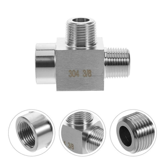 WHAMVOX Stainless Steel Pipe Fittings Heavy Duty Tee Connectors 3 Way Pipe Adapters 3/8" NPT Female x 3/8" NPT Male x 3/8" NPT Male