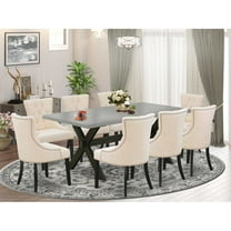 East West Furniture X697FR102-9 9-Pc Kitchen Dining Room Set - 8 Parson Chairs and 1 Modern Rectangular Cement Breakfast Table Top with Button Tufted Chair Back - Wire Brushed Black Finish