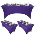 thumbnail image 1 of Pesonlook 3 Pcs 6 Ft Stretch Spandex Tablecloth, Purple Fitted Elastic Stretch Table Cover, Anti-Wrinkle Tight Rectangular Tablecloth, Patio Cocktail Table Cloth for Wedding, Banquet, Exhibitions, 1 of 6