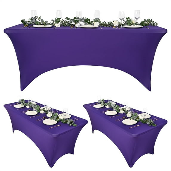 Pesonlook 3 Pcs 6 Ft Stretch Spandex Tablecloth, Purple Fitted Elastic Stretch Table Cover, Anti-Wrinkle Tight Rectangular Tablecloth, Patio Cocktail Table Cloth for Wedding, Banquet, Exhibitions